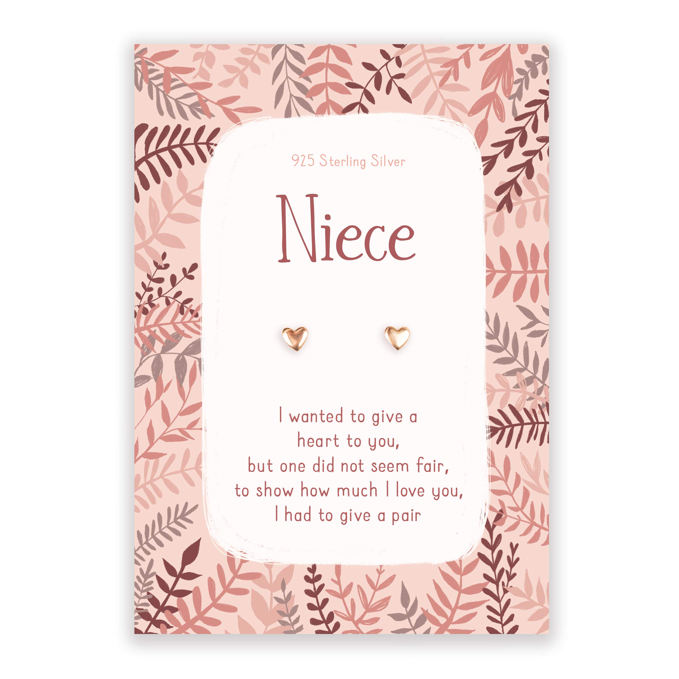 Rose gold heart stud earrings for Niece | gift for family | birthday card or xmas christmas present from Auntie or Uncle | sentimental women her special