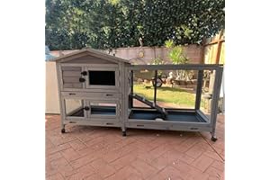 GUTINNEEN Outdoor Rabbit Hutch Indoor Bunny on Wheels Large Guinea Pig Cage with Run for Any Small Animals,Removable Pull Out Tray…