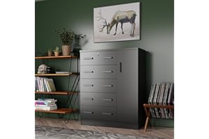 Woodpeckers Furniture And Mattress Sofie 5 Drawer Wooden Tall Chest Wardrobe (Black)