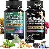 Boysea.Shilajit and Sea Moss Bundle - Sea Moss, Black Seed Oil, Ashwagandha, Ginger &amp; Shilajit, Rhodiola Rosea, All in 1 Supplements - 180 Count