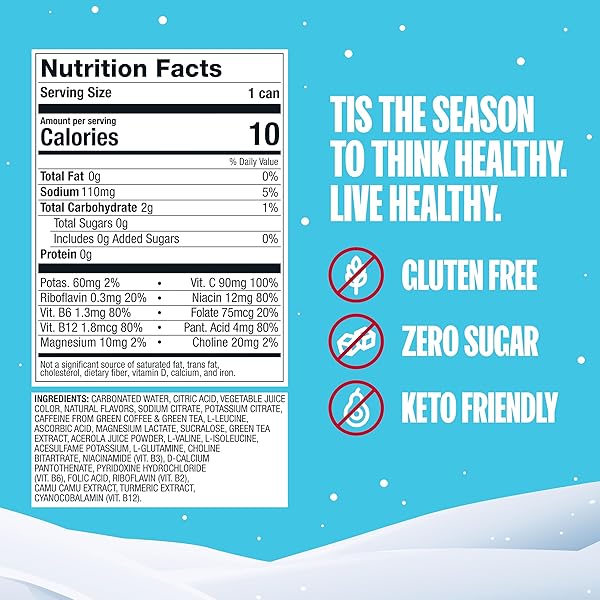 ZOA ENERGY SUGAR FREE ENERGY DRINKS WITH ELECTROLYTES FOR HYDRATION, DWANTA’S HOLIDAY PUNCH, 12 PACK, 12 FL OZ CANS