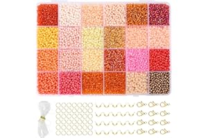 Vtssvow 3mm Glass Seed Beads for Bracelets Making, 24 Colors 10000pcs Friendship Bracelet Making Kit, Small Glass Beads for Jewelry Making (Mix 24 Color, Orange)