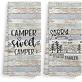 Camper Sweet Camper Camping Kitchen Towels and Dishcloths Sets of 2,Campsite Cabin RV Absorbent Drying Cloth Hand Towels Tea Towels for Bathroom Kitchen,Gifts for Campers Camping Lovers,16×24 inches