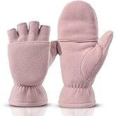 Winter Gloves Fingerless Convertible Mittens Thermal Polar Fleece Flip Top Mittens Warm Insulated Lining Gloves for Men Women