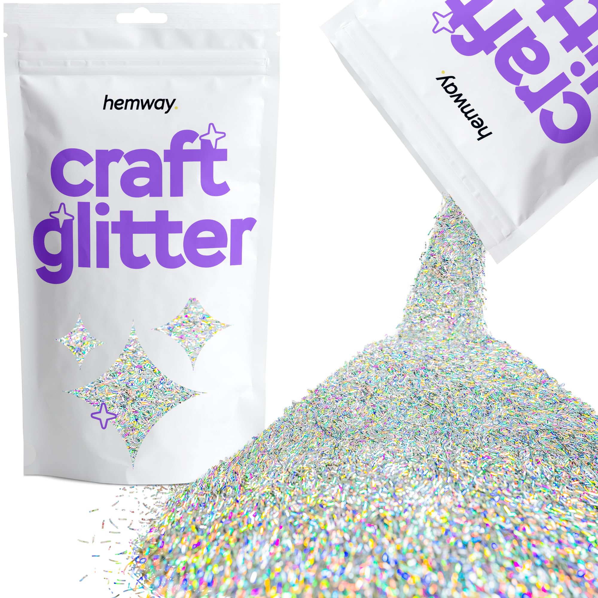 Hemway Craft Glitter Silver Holographic Fibre Strands 100g Shaped Glitter for Crafts, Resin, Cosmetic, Nail, Face, Body, Festival, Tumblers, Art, Candle, Crafting โ image 1