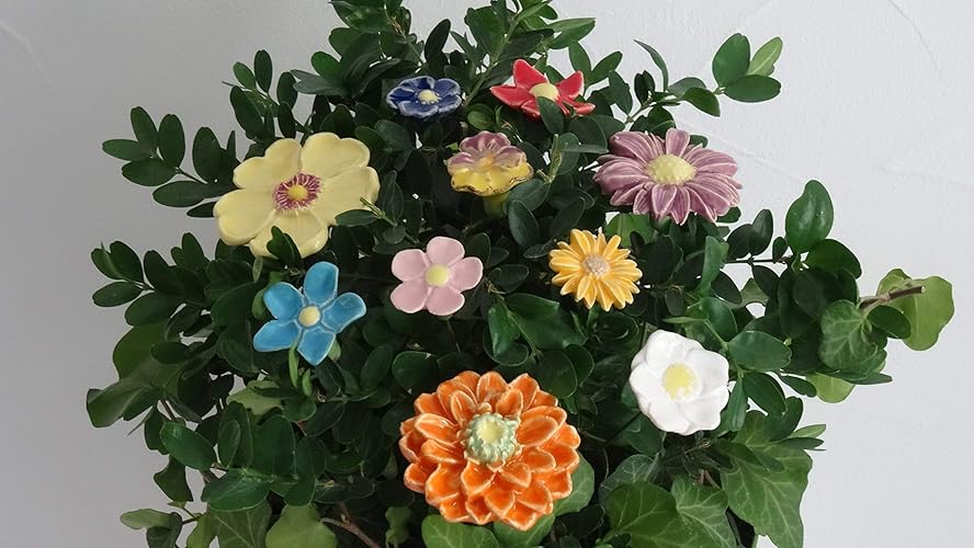 10 Keramikblumen: Gemischt/bunt