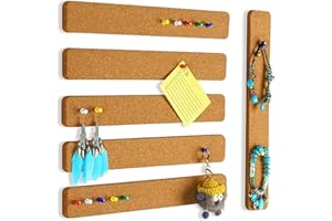 5PCS Cork Slat Wall Organizer - Self-Adhesive Decorative Art Style with Nails, Recycled Cork Rectangular Board for Home Offic
