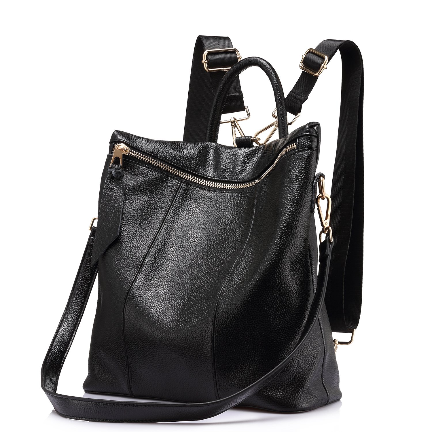 Sacs à Dos Femme en Cuir véritable Sac à Main Femmes Elégant Casual Cartable College Grande Mode Noir