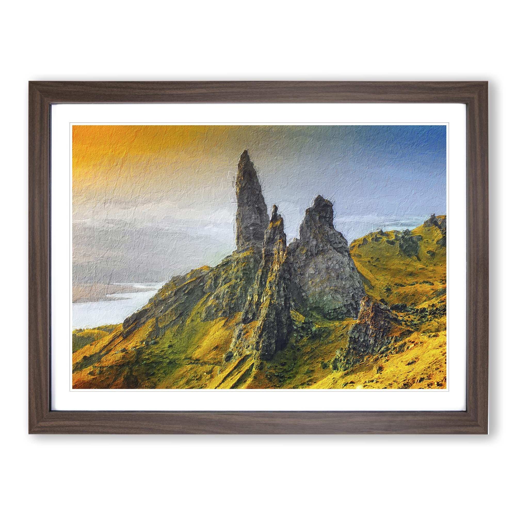 The Old Man Of Storr In The Isle Of Skye Scotland Modern Art Framed Wall Art Print, Ready to Hang Picture for Living Room Bedroom Home Office Décor, Walnut A3 (46 x 34 cm)