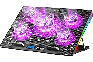 AICHESON Gaming Laptop Cooling Pad RGB Lights, 5 Laptop Cooler Fans Stand with 10 RGB Modes, Heat Dissipation for 15.6-18 Inch Laptops, AA2 Purple Lights