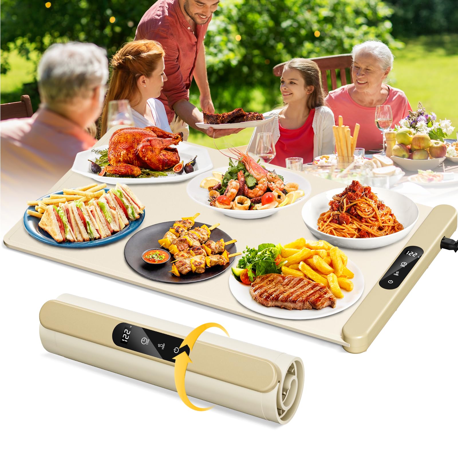 Photo 1 of Electric Warming Mat for Food, 15"x23.6" Roll Up Portable Food Warmer with 6 Temperature Levels, Silicone Food Heating Mat for Parties Buffets Gatherings Holidays Daily Use