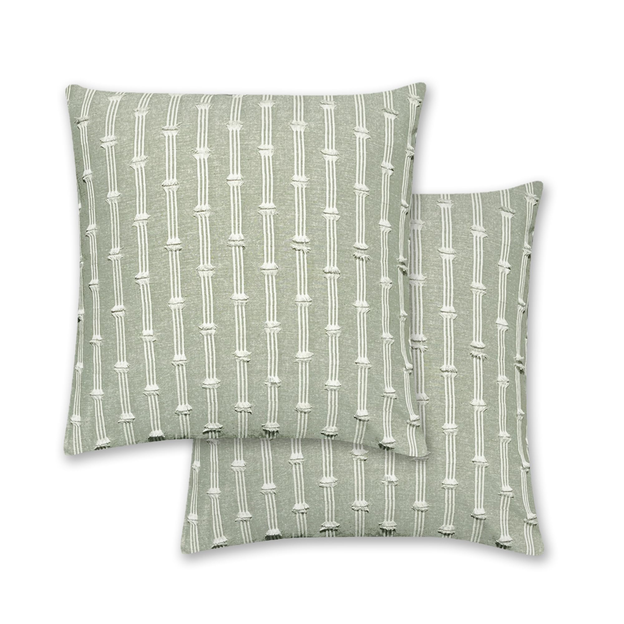 Photo 1 of Chardin home Gardenia Pillow Cover, Handwoven Decorative Throw Pillow (Set of 2). Soft Warm Cotton Woven Square Pillow Covers for Couch Sofa Bedroom, Size: 18”x18”, Color: Sage Green/White