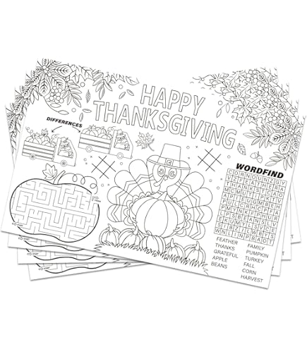 JOYIN 24 Pcs Thanksgiving Coloring Placemats, Thanksgiving Turkey Coloring Paper Table Mats, Make Your Own Art & Craft Kit For Kids School Activities Party Decoration Supplies(No Pigment), Paper Craft - Canada - View #3
