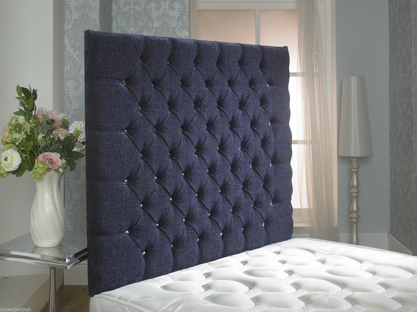 CROWNBEDSUK CHESTERFIELD WALL HEADBOARD CHENILLE IN 2ft6,3ft,4ft,4ft6,5ft,6ft 36'' OR 44 '' HEIGHT MATCHING BUTTONS (4FT SMALL DOUBLE 36'', Purple)