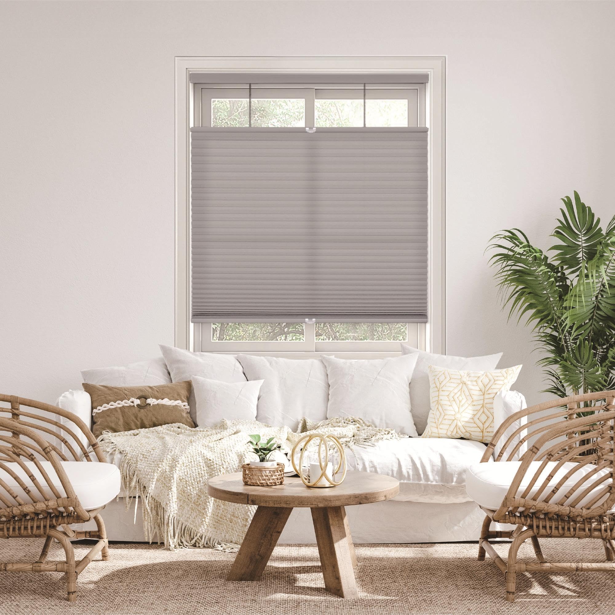 DEZ FURNISHINGS Cordless 1.5″ Light Filtering Top Down Bottom Up Cellular Shade, 37″ W x 72″ H, Anchor Gray