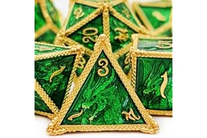 HAOMEJA DND Dice Metal Dragon Set Dice 7 Role Playing Dice D&D Solid Dice Dungeons and Dragons (Gold Green)