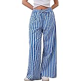 MISSACTIVER Women Drawstring Striped Pants Loose Wide Leg Trousers Casual Low Waist Pants Comfy Lounge Pants with Pockets