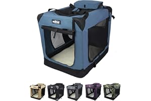 EliteField 3-Door Folding Soft Dog Crate with Carrying Bag and Fleece Bed (2 Year Warranty), Indoor & Outdoor Pet Home (24" L x 18" W x 21" H, Blue Gray)