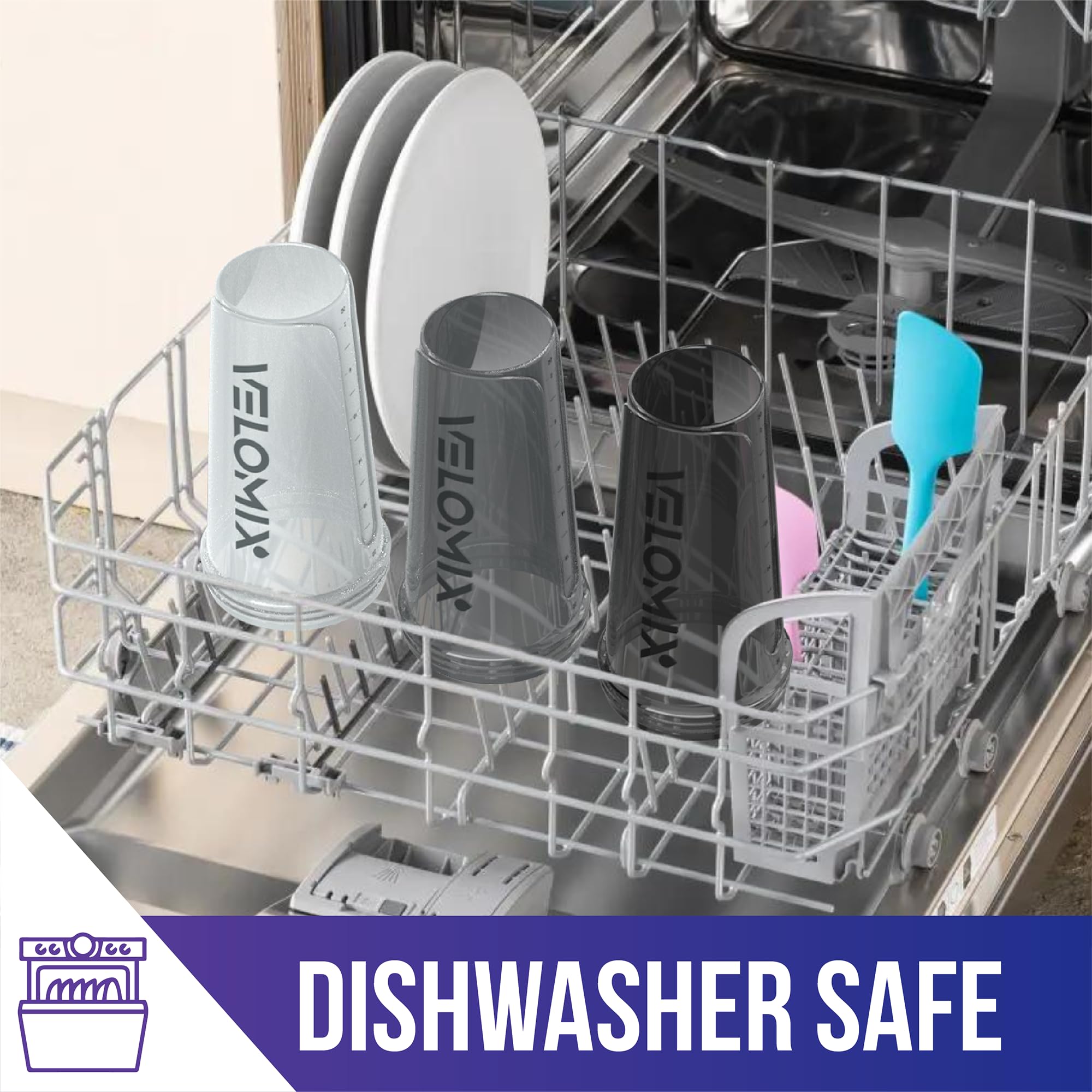 VELOMIX -4 Pack- 28 oz Protein Shaker Bottles for Protein Mixes - 4x Wire Whisk | Leak Proof Shaker Cups for Protein Shakes | Protein Shaker Bottle Pack (Silver Mix)