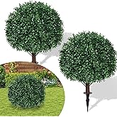 sykart 26" Artificial Boxwood Topiary Ball Trees, Set of 2 Artificial Shrubs Bushes with Ground Spike, UV Resistant Fake Evergreen Tree for Outdoor Indoor Front Porch Garden