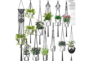 Hoteam 12 Pcs Macrame Plant Hangers Macrame Hanging Planters for Indoor Plants Handmade Boho Hanging Baskets Flower Pots Holder for Outdoor Home Wall Decor
