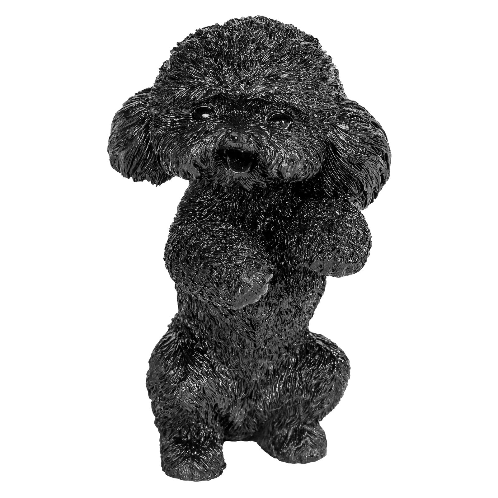 Nupuyai Resin Obsidian Standing Poodle Statue, Black Stone Figurine Dog Collectible Puppy Animal Ornaments for Dog Lover Home Decor