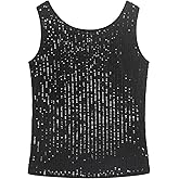 Noomelfish Girls Sequin Tank Tops Sparkly Glitter Dance Sleeveless Shirt (5-12 Years)