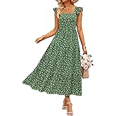 ZESICA Women's Summer Boho Floral Midi Dress 2026 Casual Ruffle Cap Sleeve Beach Wedding Guest Flowy Tiered Long Dresses