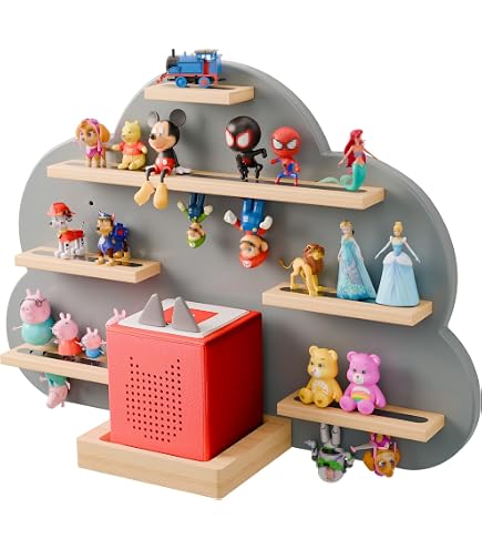 Magnetic Wooden Shelf For Tonies - Holds 20-35 Figures, Floating Storage For Toniebox & Characters