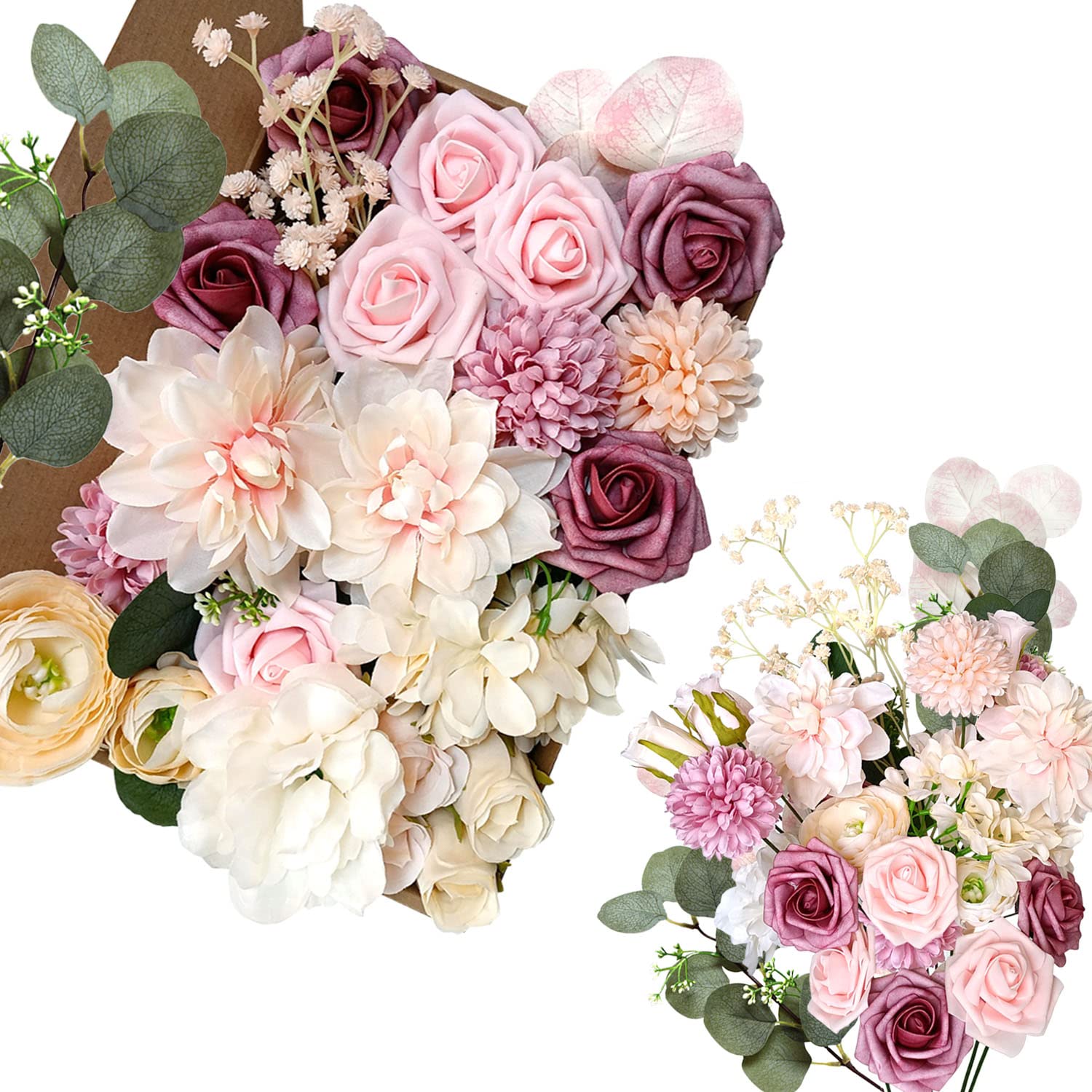 OrgMemory Artificial Flowers, Foam Fake Combo Box Set, Flowers with Stems, for DIY Floral Arrangements Bouquets Wedding Party Home Baby Shower Decor (Champagne Dusty Pink) โ image 1