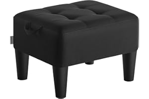 SONGMICS Foot Stool with Legs, Small Footstool Ottoman, Linen-Look Fabric Seat with Thick Cushion, for Living Room, Bedroom, Entryway, 330 lb Weight Capacity, Ink Black ULOM502B01