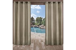 Exclusive Home Biscayne Indoor/Outdoor Two Tone Textured Grommet Top Curtain Panel, 54"x84", Natural, Set of 2