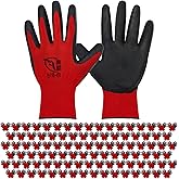 WHEATHUSK 100 Pack Gardening Gloves Bulk for Men Women, Breathable Nitrile Rubber Coated Garden Gloves Dipped Gripping Work Gloves for Construction, Gardening