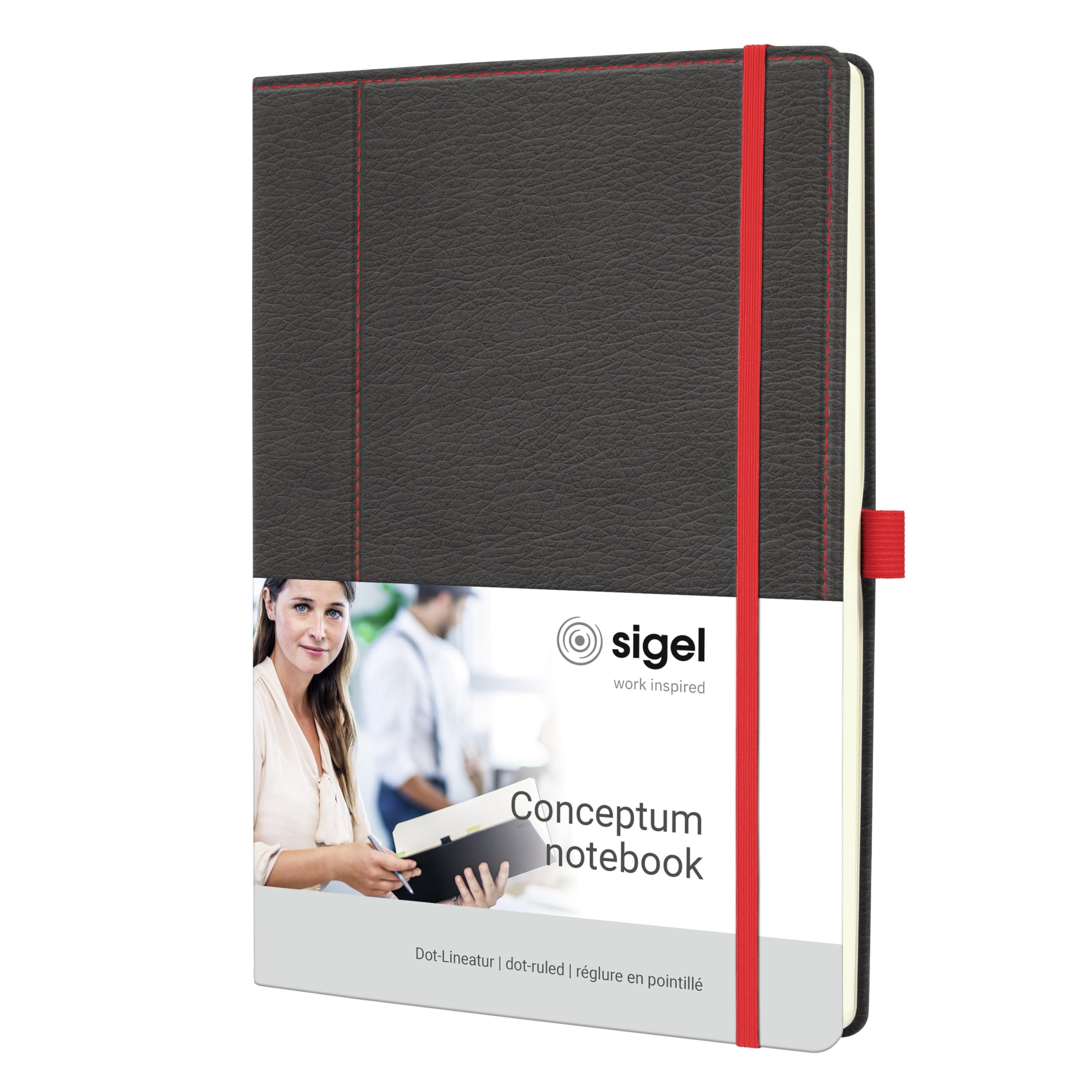 SIGEL CO694 Conceptum Notebook, design Casual, dotted (dot grid), approx. A4, Grey, Red, hardcover, 194 pages