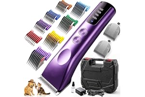 Velurie Professional Heavy Duty Dog Clippers for Grooming Thick Heavy Coats | 2 Speed Pet Grooming Kit 2 Detachable Stainless Steel Blade, 8 Metal Combs, Quiet , Cordless, For All Animal Long Hair