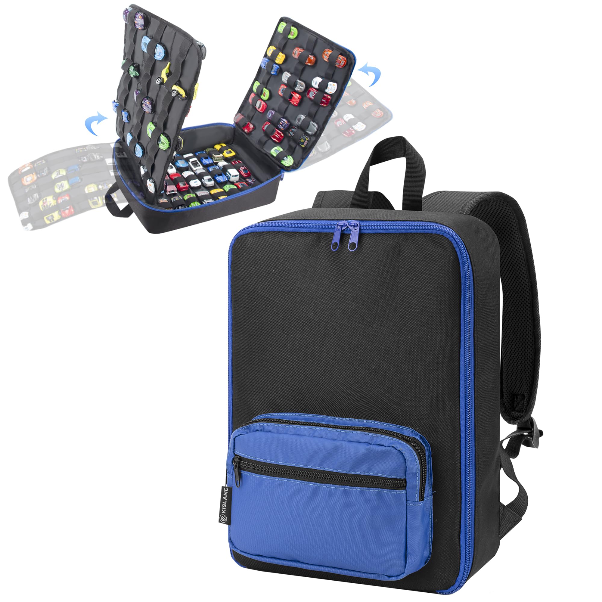 KISLANE Portable Carrying Case for Toy Cars or Matchbox Cars - 108 Capacity Storage Bag with 4 Pages and Front Pocket (Black, Case Only)