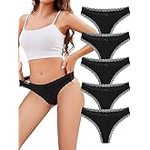 voenxe Seamless Thong for Women,No Show Lace Underwear,Ladies Breathable Comfort Panties Soft Gym Sport Undies,Tanga,5-Pack