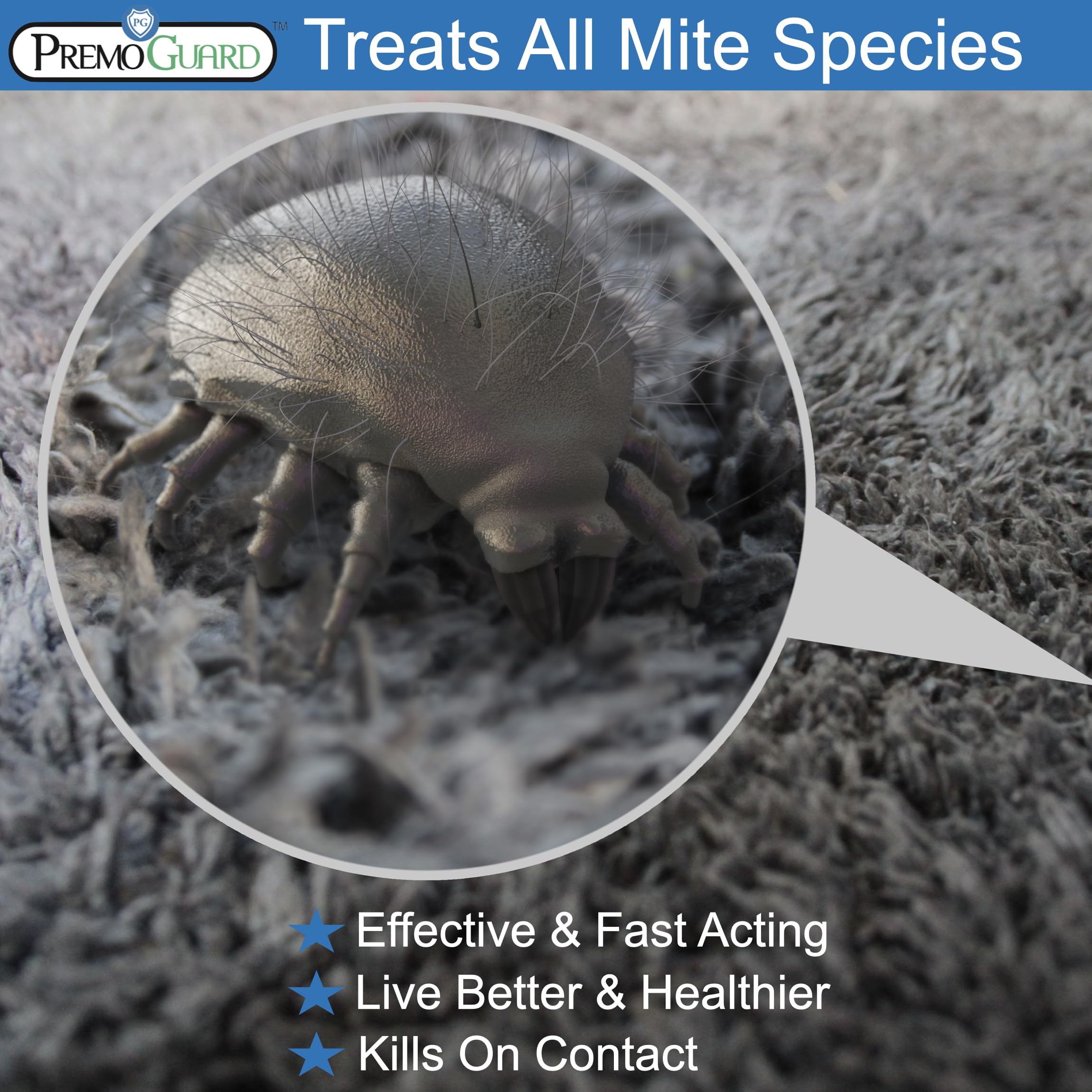 Premo Guard Mite Treatment Spray – 32 oz – Kills Dust, Scabies, Spider, Carpet, Bird, Mouse & Rat Mites in Home, on Furniture, Bedding – Natural Non-Toxic 100% Effective – Child & Pet Safe