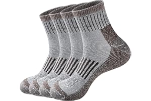 ECOEY Men's Merino Wool Cushioned Hiking Trekking Socks 4 Pairs, Quarter Length with Moisture Wicking