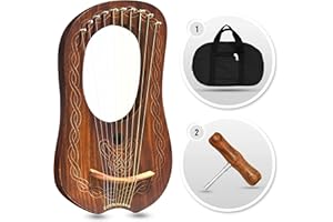 WOLDORF USA 10 Metal Strings lyre harp Celtic piping Design Natrual finish tuning key, Carrying bag