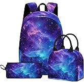 Scovotec Galaxy 3PCS Backpack for Boys Girls, Kids Back to School Backpack Set with Lunch Box Pencil Case, 17 Inch Lightweight Bookpack 3 in 1 Set for Teens Elementary Middle High School Students