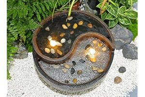 Bumilgar 17.7" L Water Fountain Outdoor Garden Waterfall Decor for Garden, Patio, Backyard, Deck, Porch and Home Art Decor, Outdoor Indoor Fountain with Lights - Taiji Style