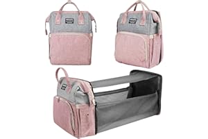 Veraste Diaper Bag Backpack, Baby Bags for Baby Girls, 2 in 1 Diaper Bag with Changing Station, Large Capacity Waterproof Travel Diaper Bag, Baby Bag for Mom, Pink Gray