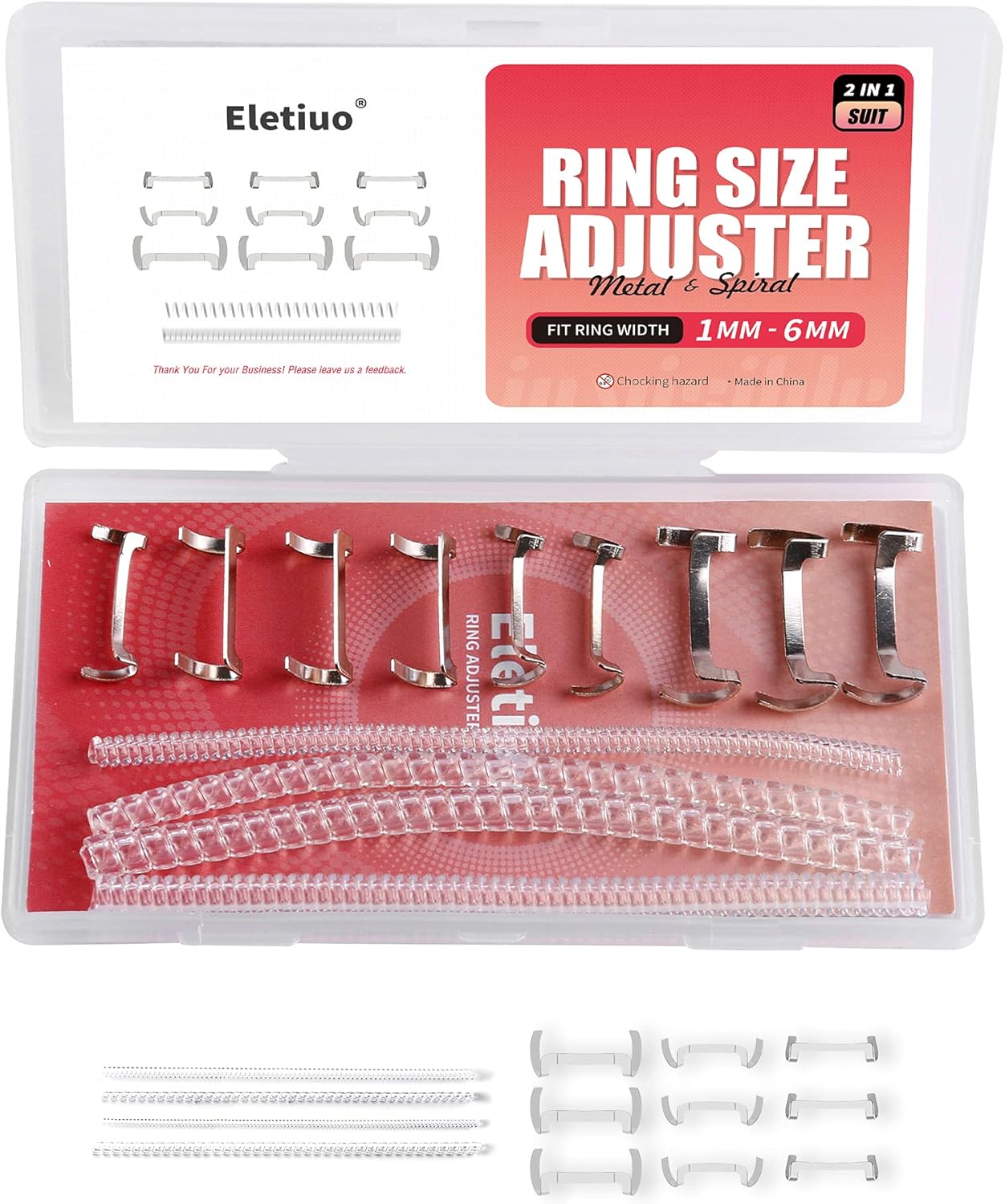 13 Pack Filled 14k Gold/Silver Metal Ring Guard with 4 Sizes Spirals