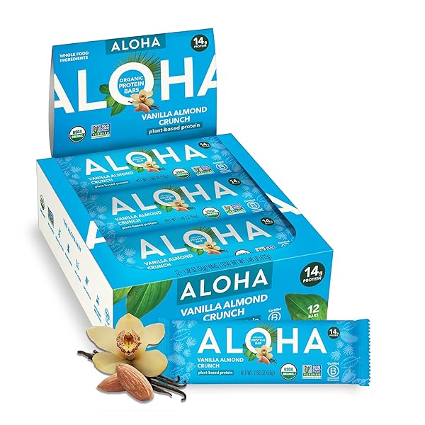 ALOHA ORGANIC PLANT BASED PROTEIN BARS, VANILLA ALMOND...