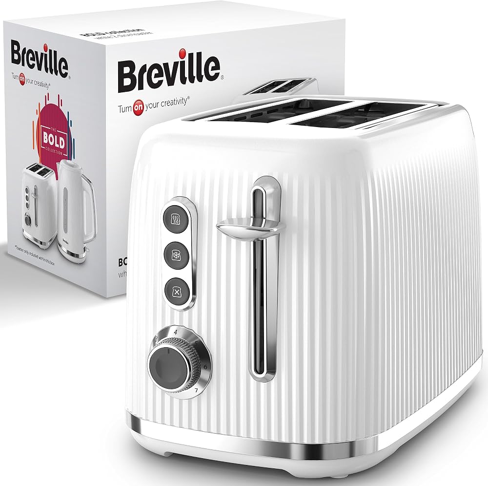 Breville Bold 2 Slice Toaster White Silver Chrome VTR037 High Lift Wide Slots