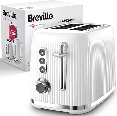 Breville Bold 2 Slice Toaster White Silver Chrome VTR037 High Lift Wide Slots