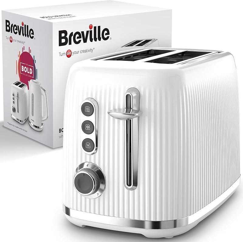 Breville Bold 2 Slice Toaster White Silver Chrome VTR037 High Lift Wide Slots