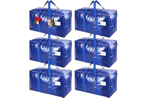 KYODOLED 6 Pack Extra Heavy Duty Blue Moving Bags - Large Move In & Packing Bags for College Students, Sturdy Storage Totes with Strong Zipper & Comfortable Handles for Clothes Storage