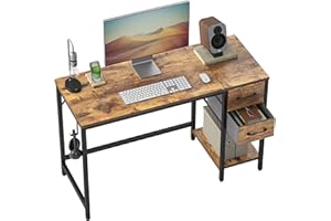 CubiCubi Computer Desk with 2 Drawers, 40 Inch Small Home Office Desk with Storage Study Writing Table, Light Brown
